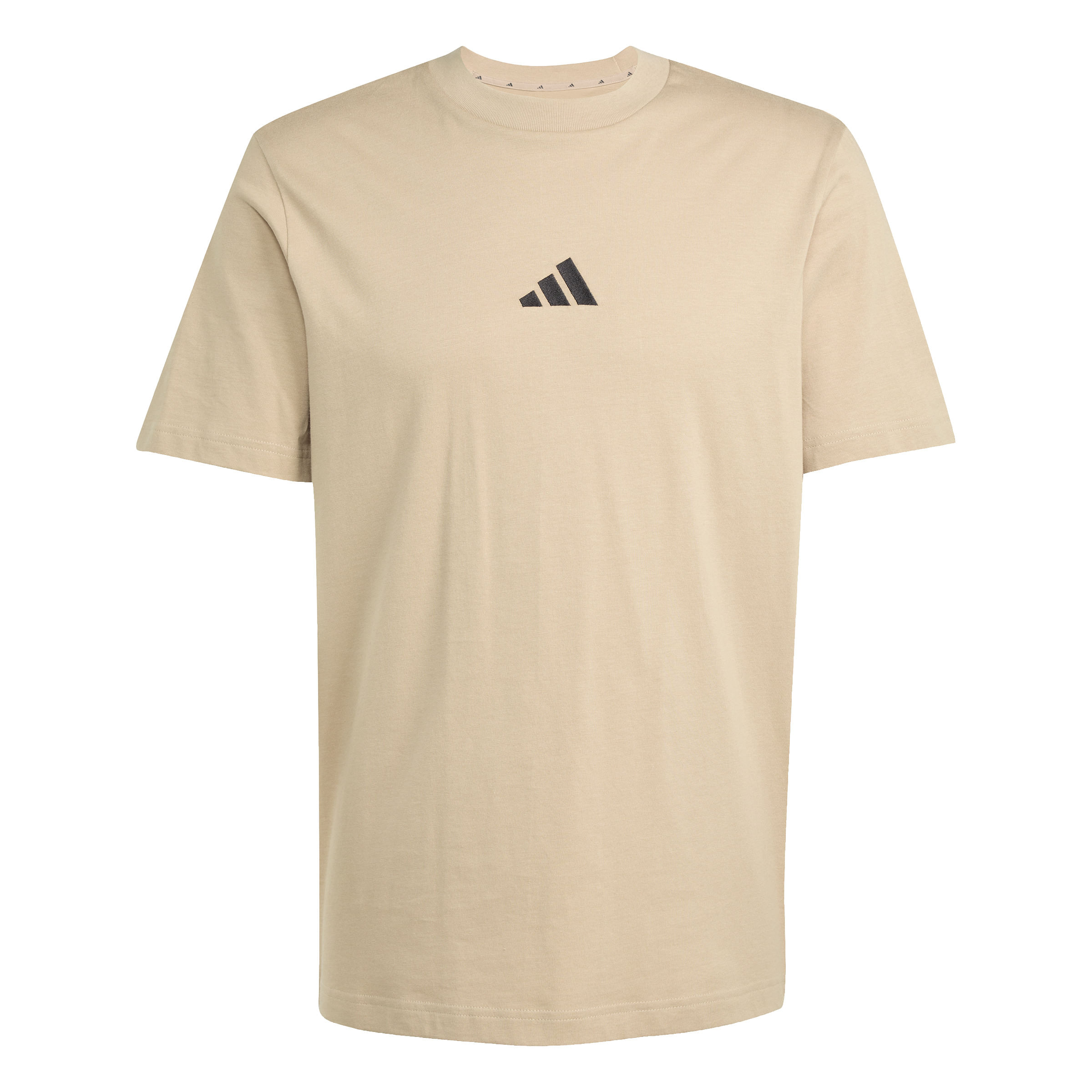 Camiseta Adidas masculina bege vista lateral com logo no peito